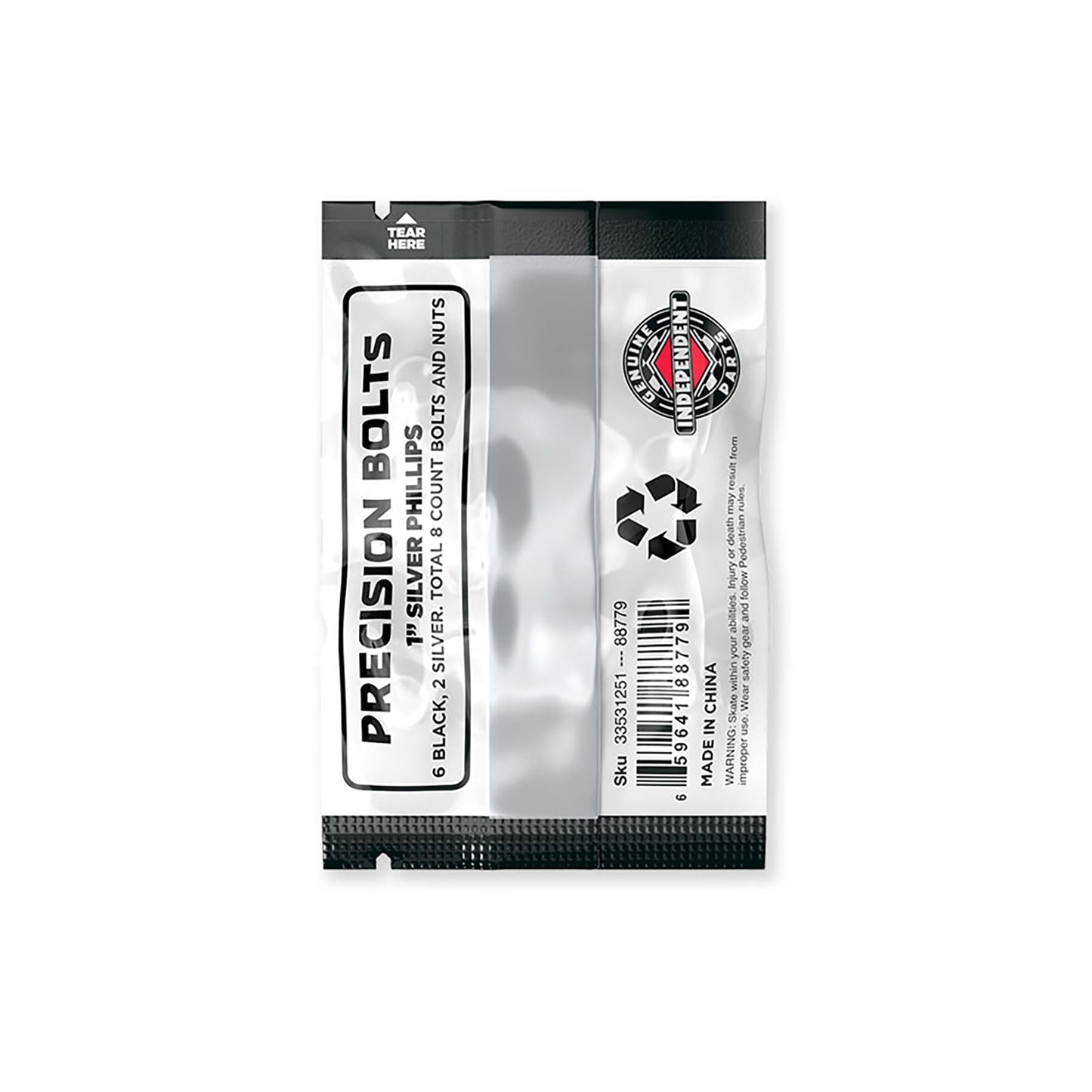 Indepenedent 1 inch Black/Silver Hardware packaging back 6 black 2 silver bolts 8 silvr nuts