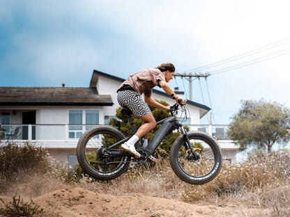 Himiway D7 Upgraded Full Suspension Fat Tire Electric Mountain Bike lifestyle jumping