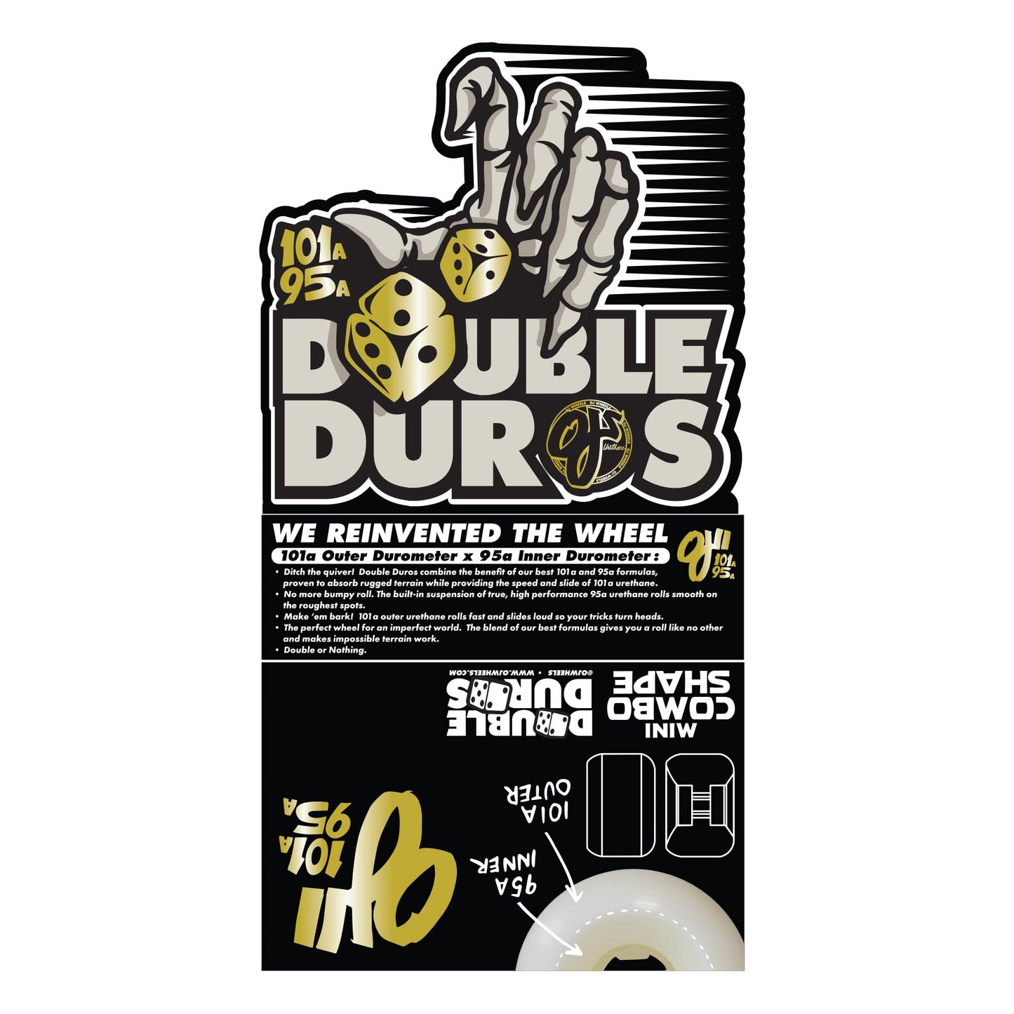 OJ Wheels 53mm 101a/95a Double Duro White Mini Combo Skate Wheels