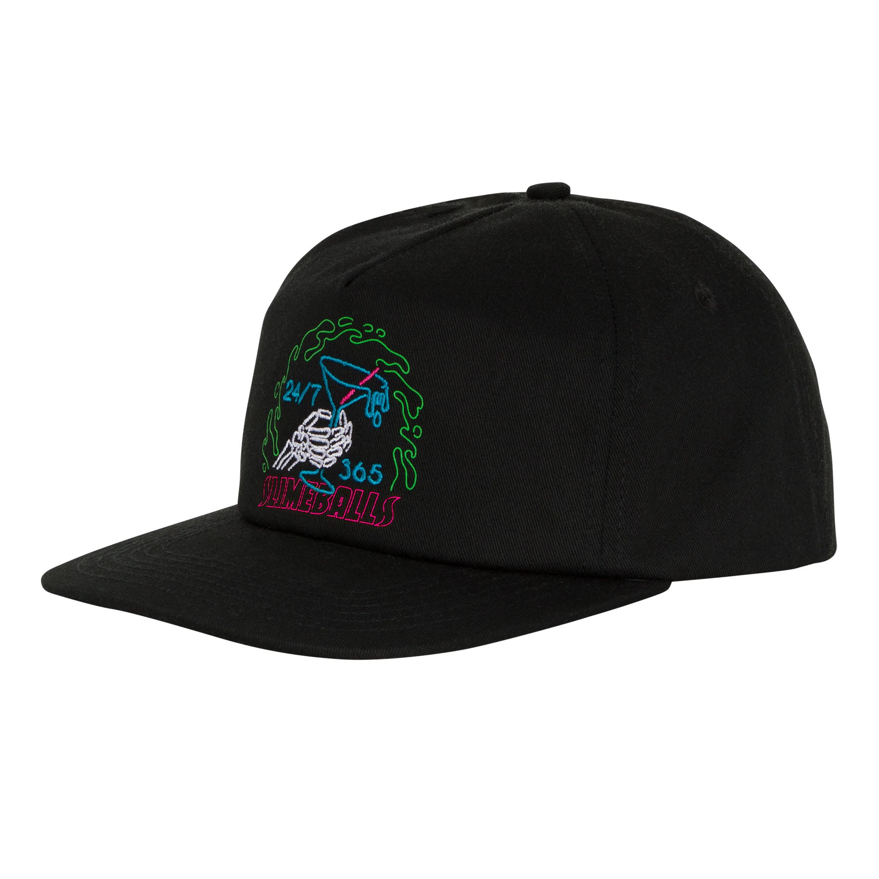 Slime Balls All Nighter Snapback Unstructured Mid Hat Black One Size Unisex