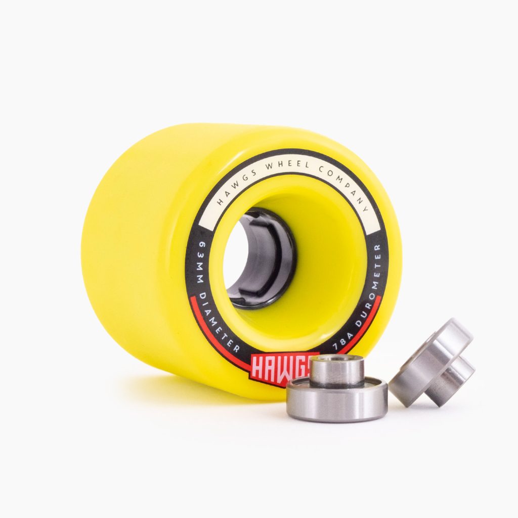 Hawgs Wheels Fattie Hawgs 63mm 78a Longboard Wheels Flat Banana with Spaceballs Bearings