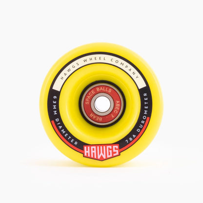 Hawgs Wheels Fattie Hawgs 63mm 78a Longboard Wheels Flat Banana with Spaceballs Bearings