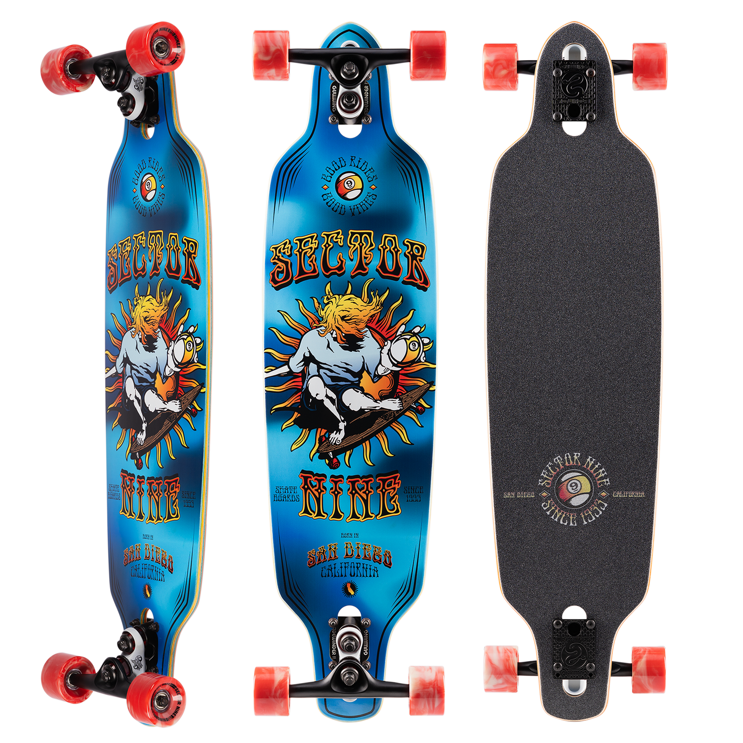Sector 9 9erMini Fractal Blue Drop Through Longboard Complete