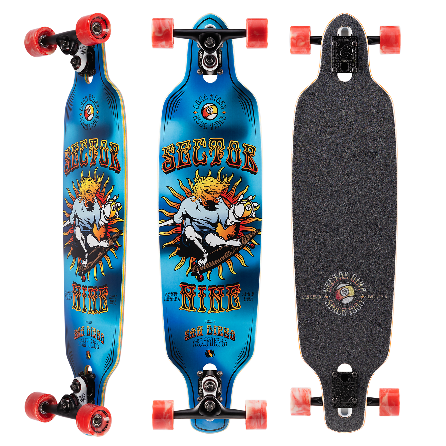 Sector 9 9erMini Fractal Blue Drop Through Longboard Complete