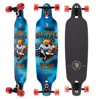 Sector 9 9erMini Fractal Blue Drop Through Longboard Complete