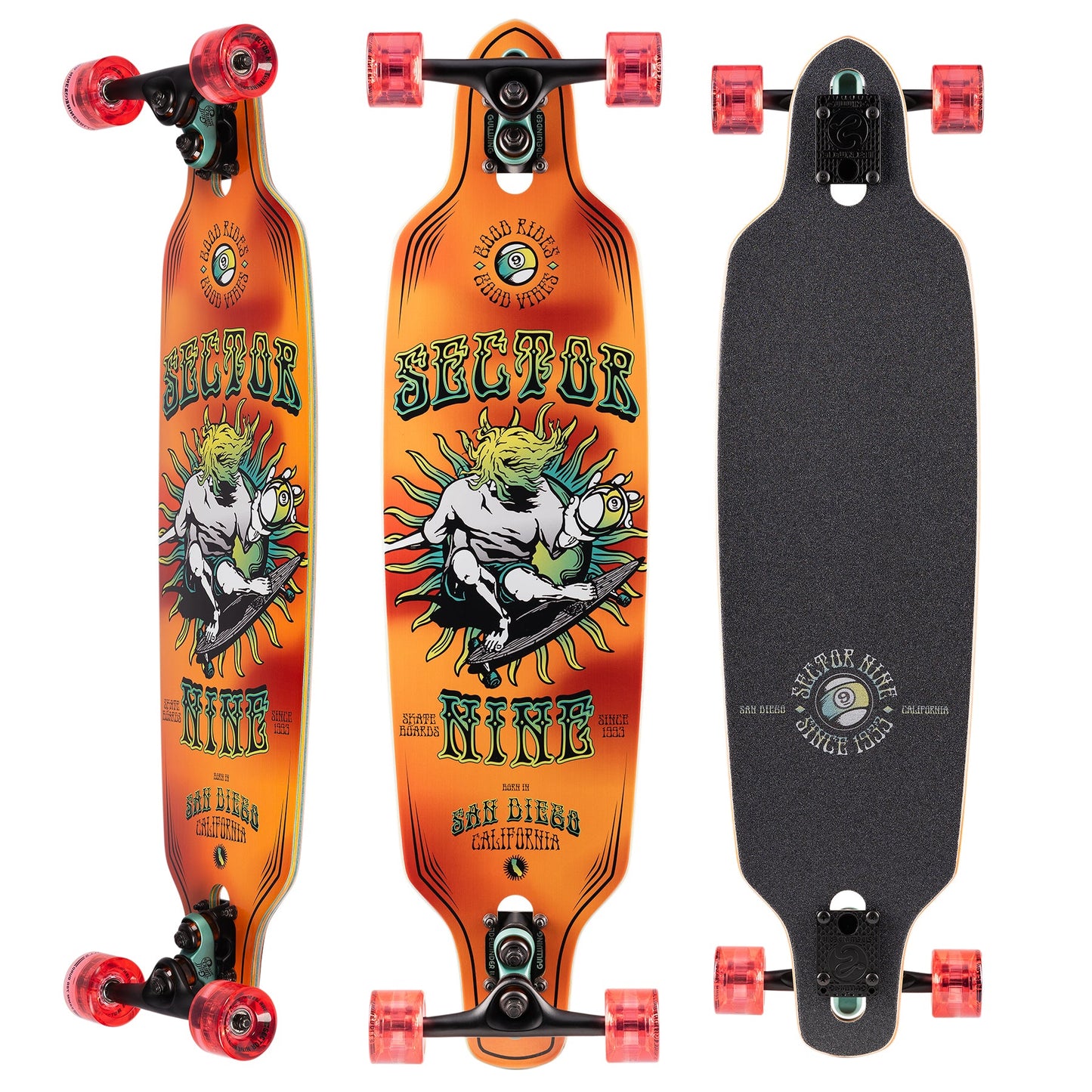 Sector 9 9erMini Fractal Orange Drop Through Longboard Complete