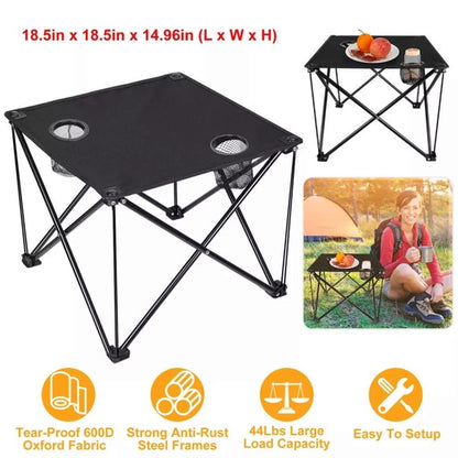 Folding Table With Cup Holders and Carry Bag