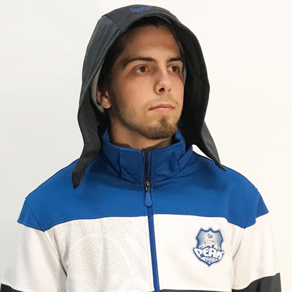 Peak Men's Shield Full Zip Knit Hooded Jacket Blue White