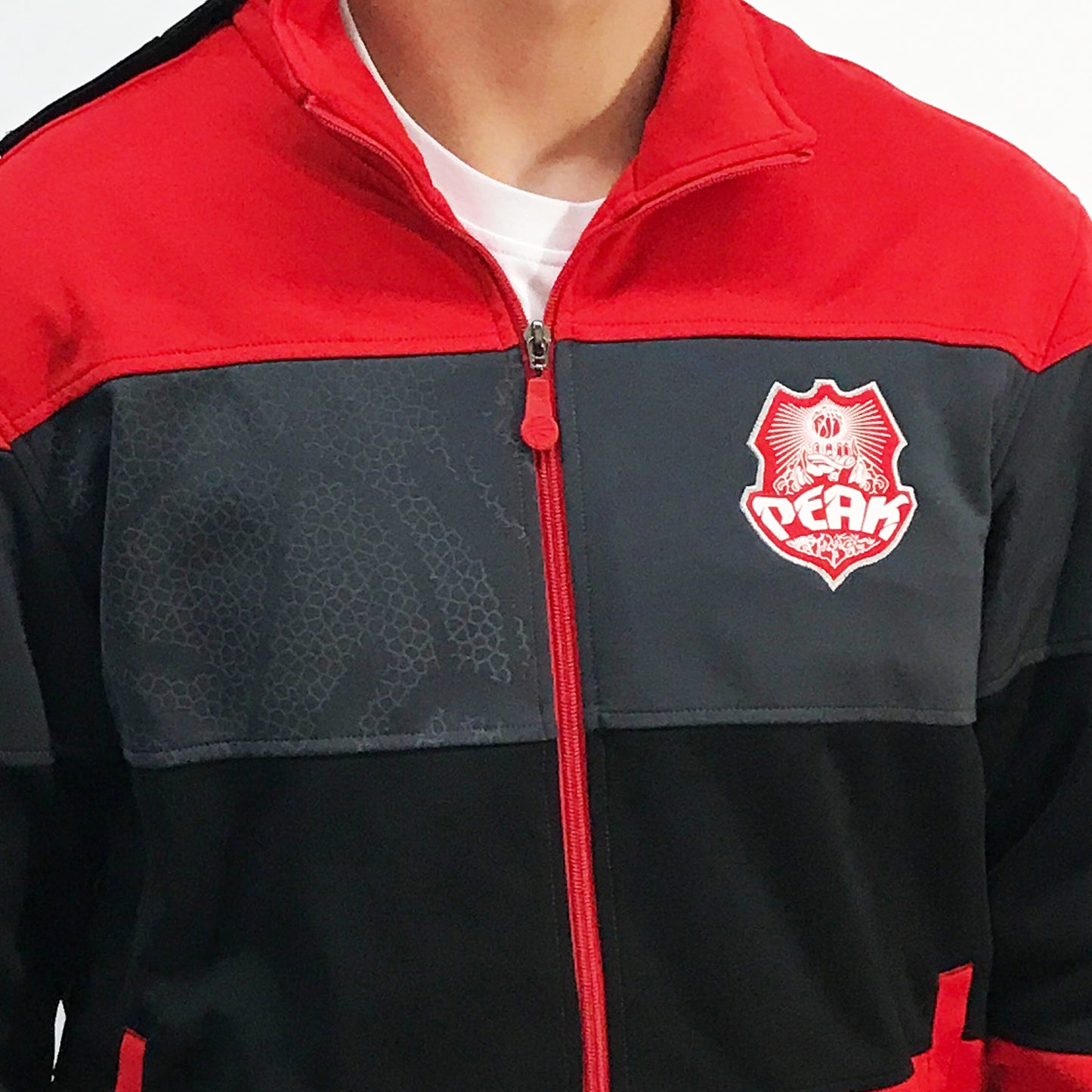 Peak Men's Shield Full Zip Knit Hooded Jacket Red Black