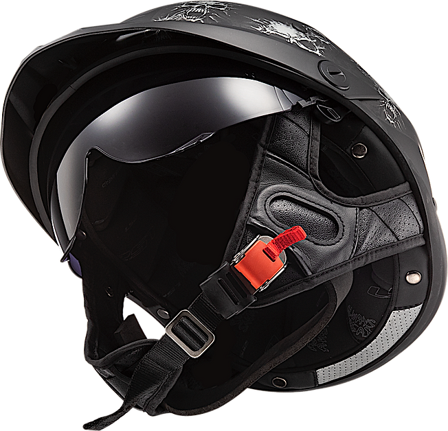 LS2 Rebellion Bones Half Motorcycle Helmet W/  SunShield Matte Black