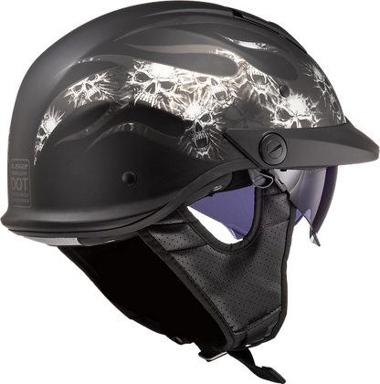 LS2 Rebellion Bones Half Motorcycle Helmet W/  SunShield Matte Black