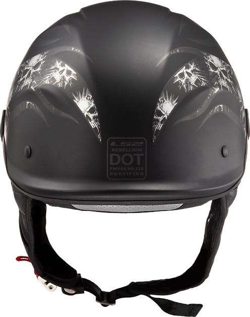 LS2 Rebellion Bones Half Motorcycle Helmet W/  SunShield Matte Black