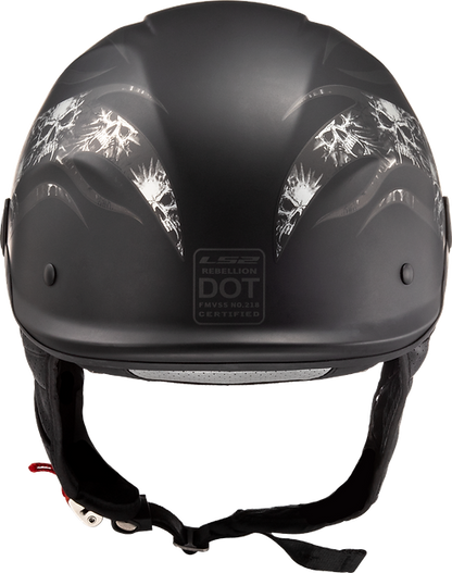 LS2 Rebellion Bones Half Motorcycle Helmet W/  SunShield Matte Black