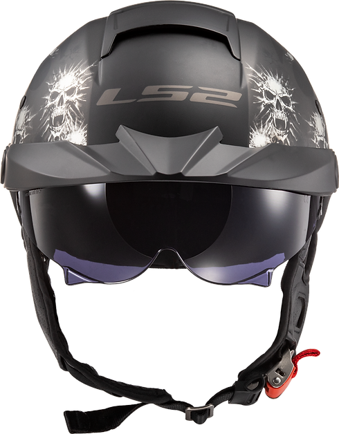 LS2 Rebellion Bones Half Motorcycle Helmet W/  SunShield Matte Black