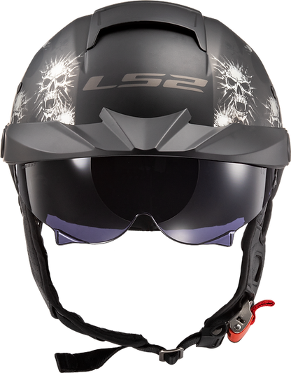 LS2 Rebellion Bones Half Motorcycle Helmet W/  SunShield Matte Black