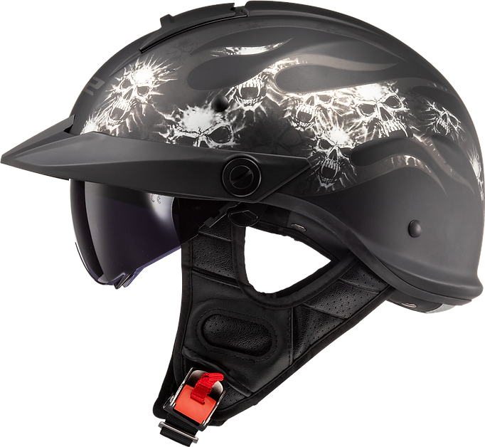 LS2 Rebellion Bones Half Motorcycle Helmet W/  SunShield Matte Black