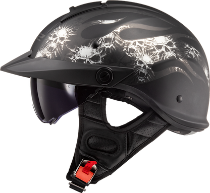 LS2 Rebellion Bones Half Motorcycle Helmet W/  SunShield Matte Black
