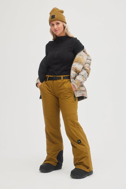 Oneill womens ladies star slim 10K waterproof ski snowboard pant plantation tan mustard yellow side
