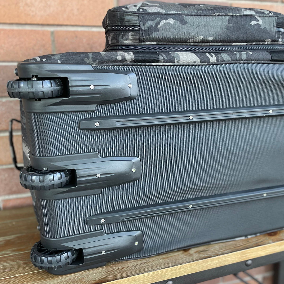 Wolftraders AlphaRoller Wheeled Deployment Luggage Bag Black Camouflage Wheels and Tracks