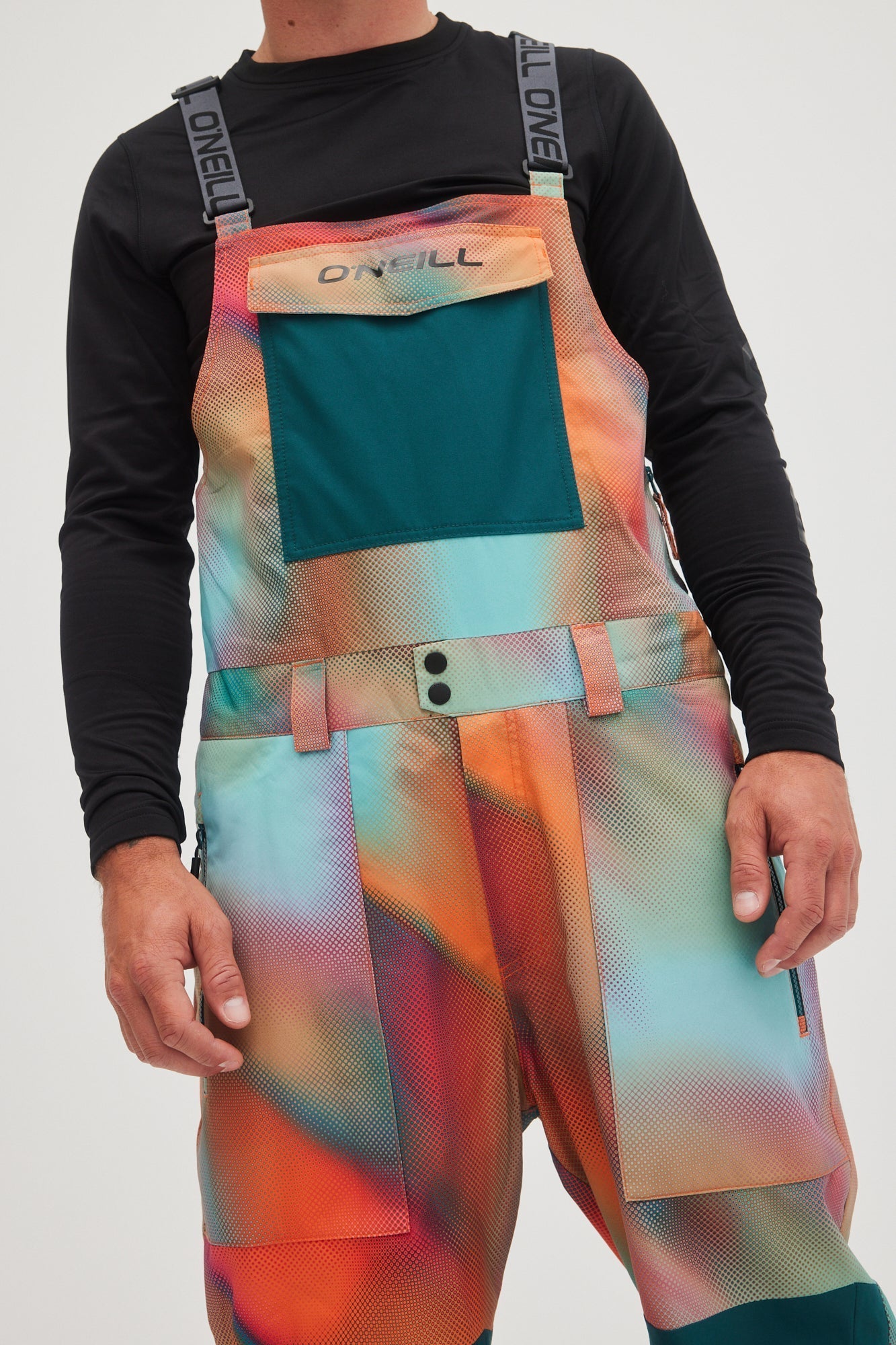 oneill mens guys mans shred bib 20k waterproof ski snowboard pants dark blue fade halftone tie dye front pouch