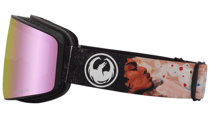 Dragon Alliance PXV Flat Lens Ski Snowboard Goggles Ranalter SignatureBlack Peach Pink Ion Mirror Lens Band