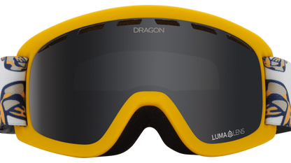 Dragon Alliance Little Lil D Kids Child Youth Ski Snowboard Goggles Lil Koi Yellow White Dark Smoke Gray Lens Front Face