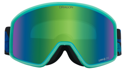Dragon Alliance DXT OTG Small Fit Youth Flat Lens Ski Snowboard Goggles Origami Blue Teal Green Ion Mirrored Lens Front Face