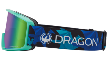 Dragon Alliance DXT OTG Small Fit Youth Flat Lens Ski Snowboard Goggles Origami Blue Teal Green Ion Mirrored Lens Band