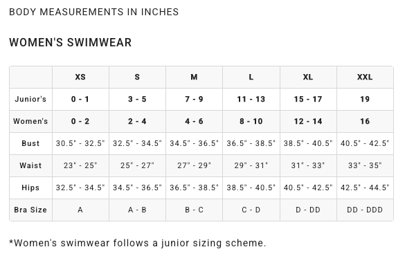 Billabong Women's Swimwear Size Chart