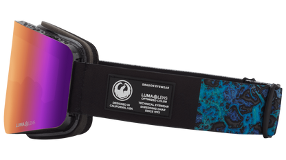 Dragon Alliance R1 OTG Flat Lens Frameless Ski and Snowboard Goggles Black Pearl Purple Ion Mirrored Lens Band