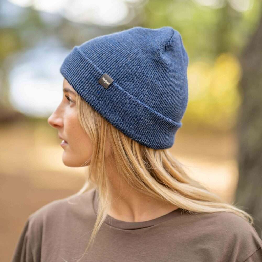 Trown Unisex Fold Over Classic Acrylic Wool Beanie hat Blue