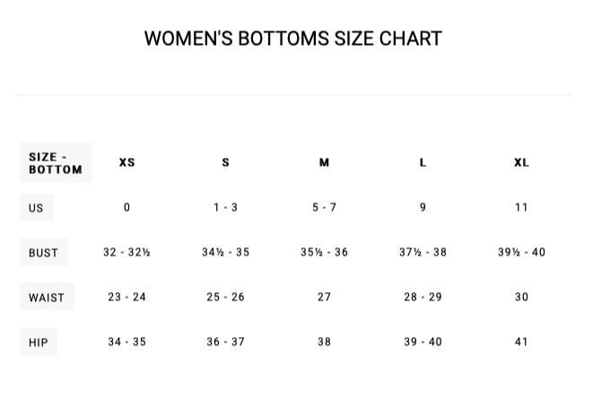 RVCA Women's Swim Bottoms Size Chart