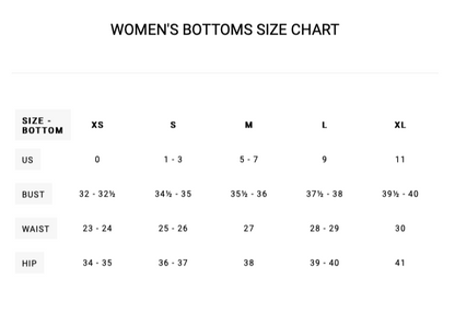 RVCA Women's Swim Bottoms Size Chart