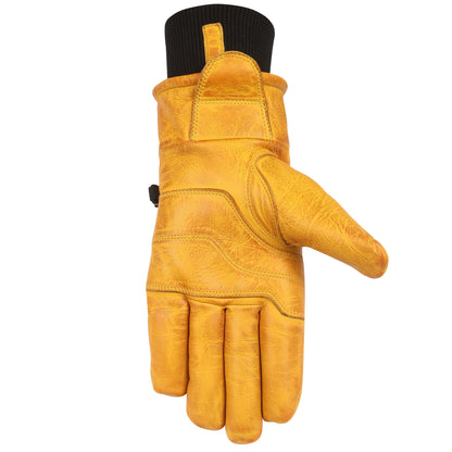 Vance Snow Mens Womens Unisex Goatskin Leather Insulated Winter Ski and Snowboard Gloves Tan Yellow Palm Side