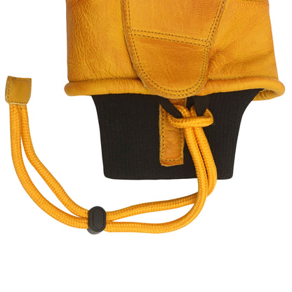 Vance Snow Mens Womens Unisex Goatskin Leather Fleece Insulated Ski Snowboard Gloves Brown Tan Wrist Cuff and Strap