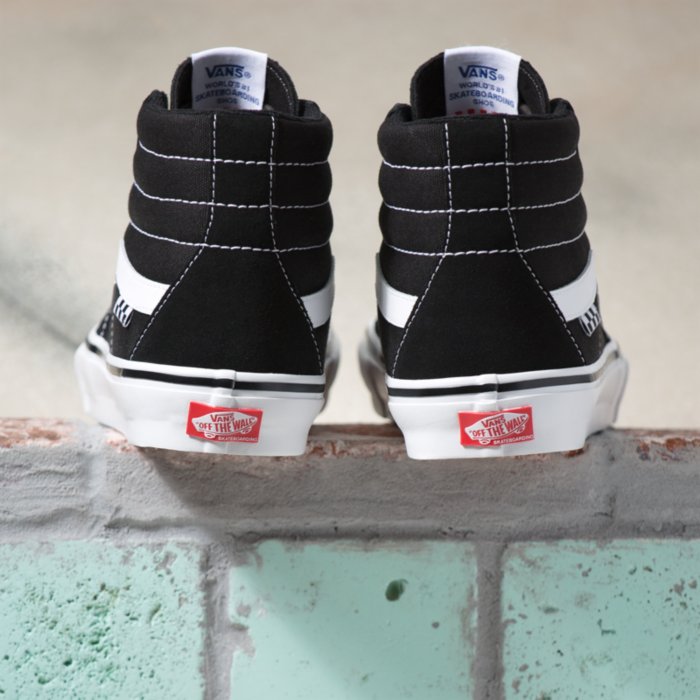 VANS Skate Sk8-Hi Black White Skateboard Shoe Back Heel