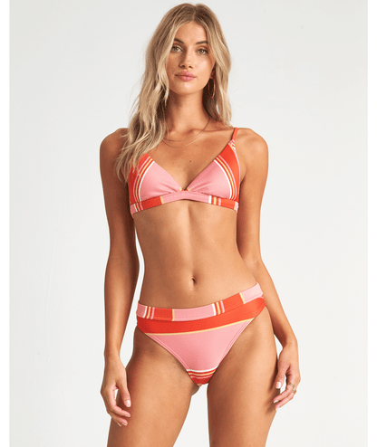 Billabong ladies tanlines maui rider high waisted striped bikini bottom pink front model