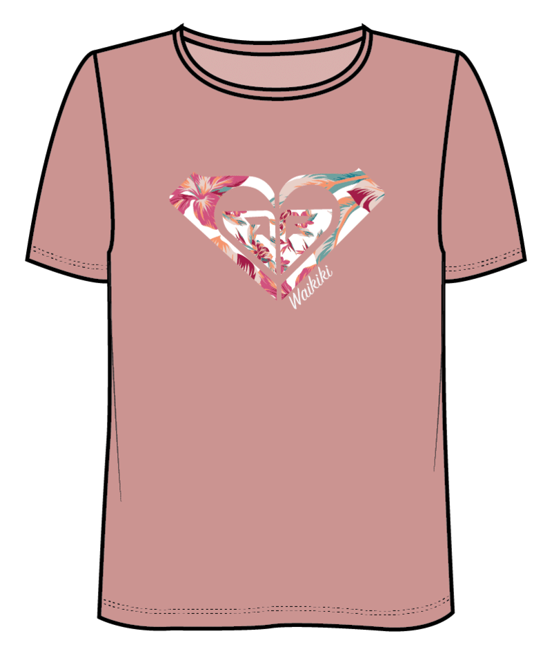 Roxy Girl's T4-16 Logo Fill Tropical Waikiki Hawaii Call BF Tshirt Pink
