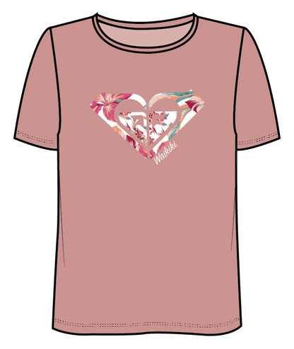 Roxy Girl's T4-16 Logo Fill Tropical Waikiki Hawaii Call BF Tshirt Pink