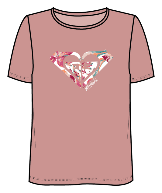 Roxy Girl's T4-16 Logo Fill Tropical Waikiki Hawaii Call BF Tshirt Pink
