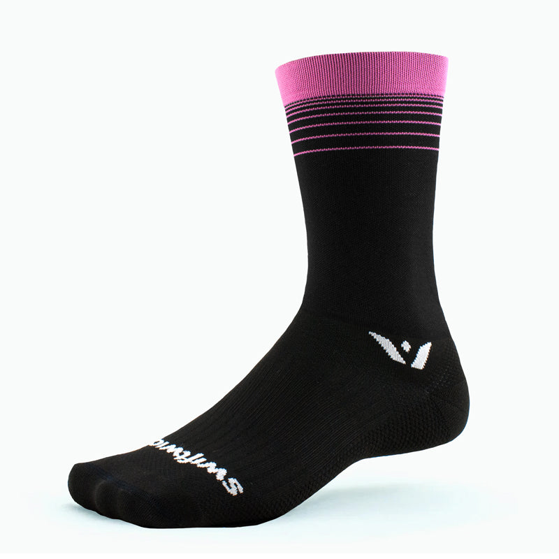 Swiftwick Mens Womens Unisex Aspire Seven 7 inch Crew Cuff Biking Socks pink stripe