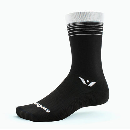 Swiftwick Mens Womens Unisex Aspire Seven 7 inch Crew Cuff Biking Socks black white stripe