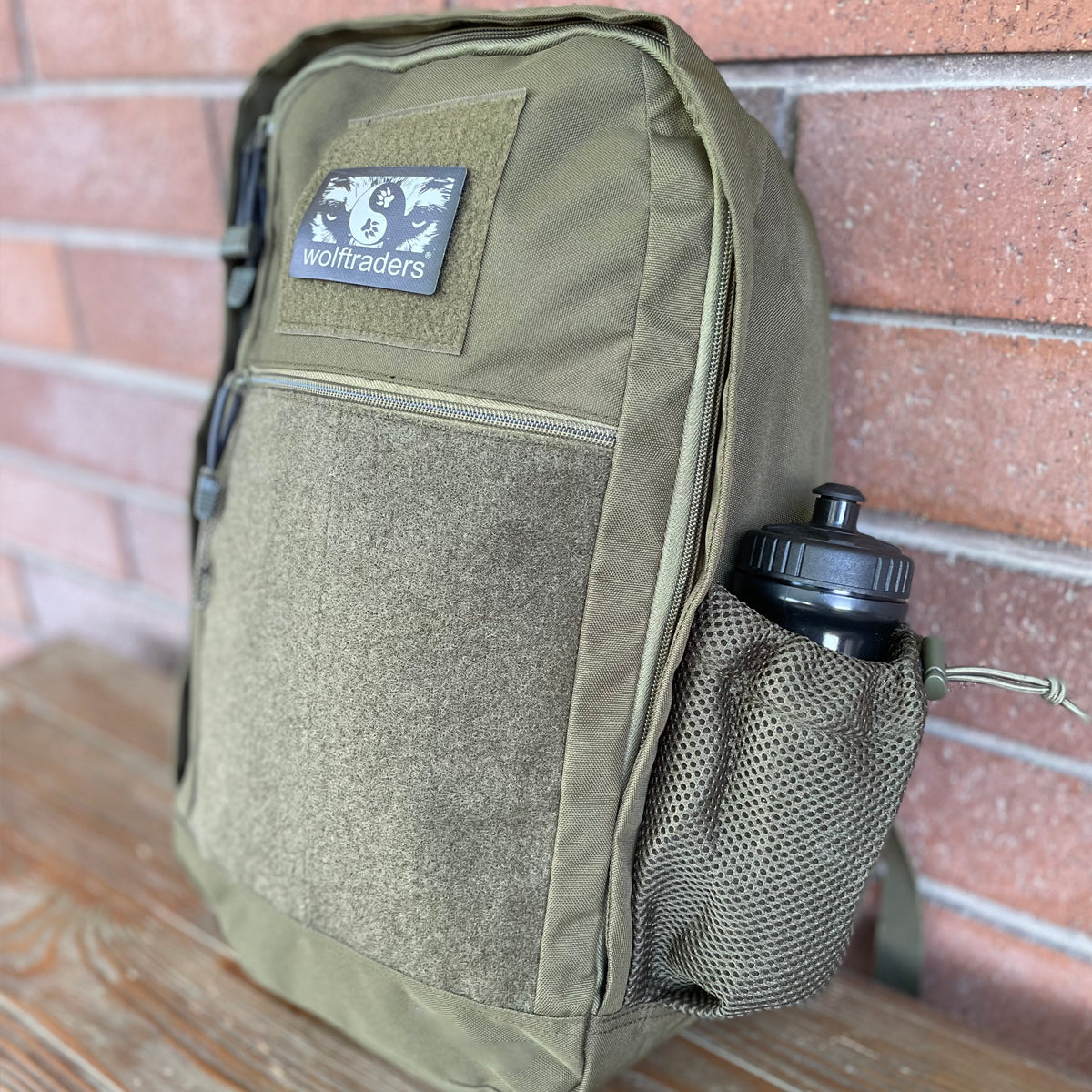 Wolftraders CasualWolf 20-Liter Tactical Day Backpack OD Green Bottle Side