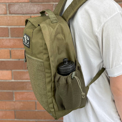 Wolftraders CasualWolf 20-Liter Tactical Day Backpack OD Green Bottle side on back
