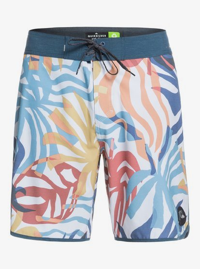 Quiksilver Men's Highline Vacancy Scallop 19inch Board Shorts for Guys Men Snow White Palm fronds