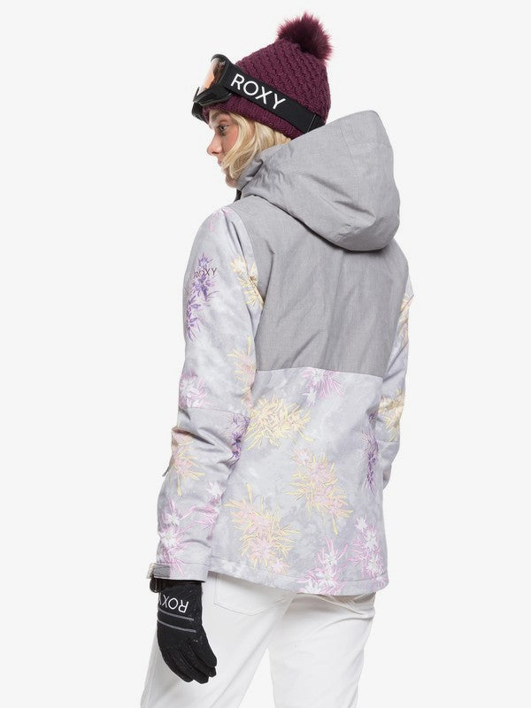 Roxy Women's Jetty Block Snow Jacket Edelweiss modeling back view