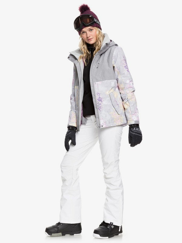 Roxy Women's Jetty Block Snow Jacket Edelweiss full body open jacket model view