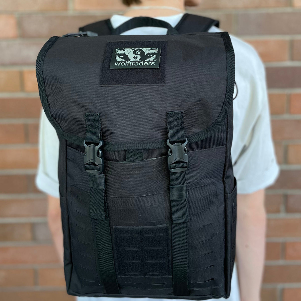 Wolftraders LoadedWolf multiOperational 40 Liter Tactical Backpack Black Back Straight on Model