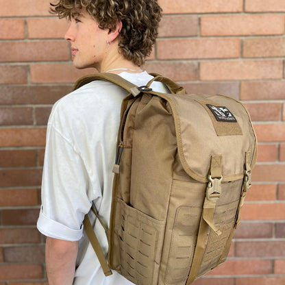 Wolftraders LoadedWolf multiOperational 40 Liter Tactical Backpack Olive Coyote Tan Brown Side Model