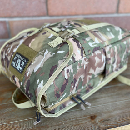 Wolftraders LoadedWolf multiOperational 40 Liter Tactical Backpack OCP Side Lying down